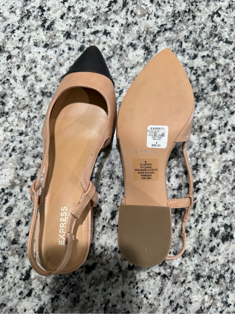 Express Two-Tone Nude and Black Pointed Slingback Heels